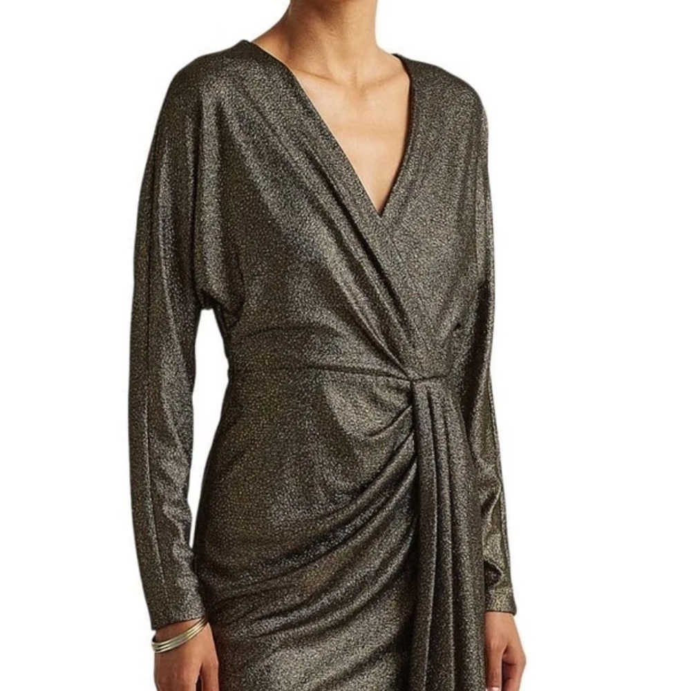 Ralph Lauren Womens Metallic Jacquard Dress Gold Size 6 MSRP $195